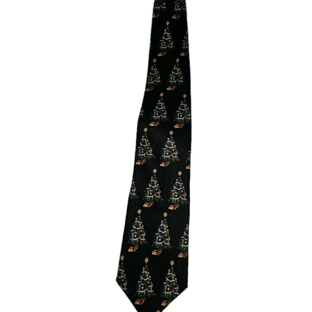 Meeting Street - Men's Black Christmas Tree 100% Italian Silk Neck Tie
